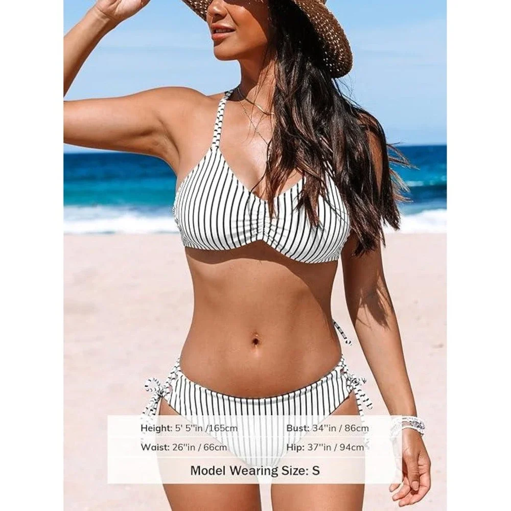 CUPSHE Women's 2 Piece Bikini Set Back Braided Straps with Reversible Bottom Med